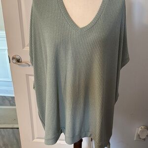 Three Bird Nest Sage Green Ribbed V-Neck Poncho Top